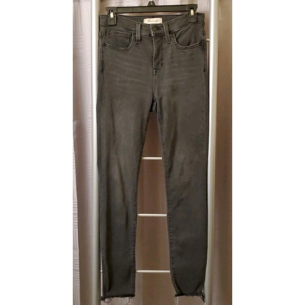 Madewell Jeans Women's 26 9" Mid Rise Skinny Fit Dark Gray Stretch Denim Raw Hem